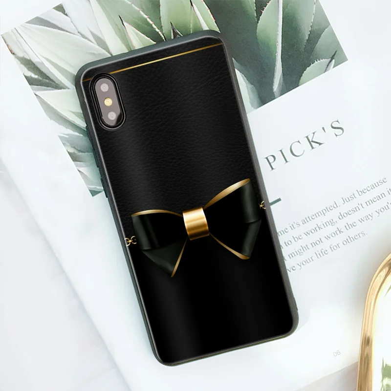 Чехол для iPhone 8 Plus чехол 6 6S 7 X Xs Max XR черный бант цвет столкновение Кошка милый