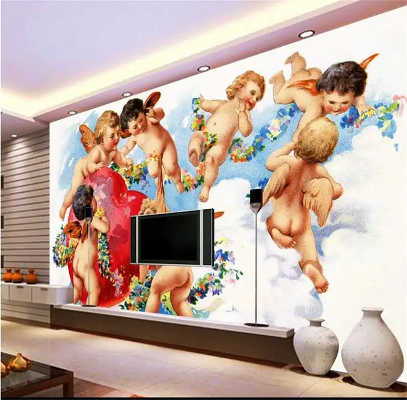 

custom 3d photo living room mural non-woven wall sticker lovely kids angels picture sofa TV background wallpaper for walls 3d