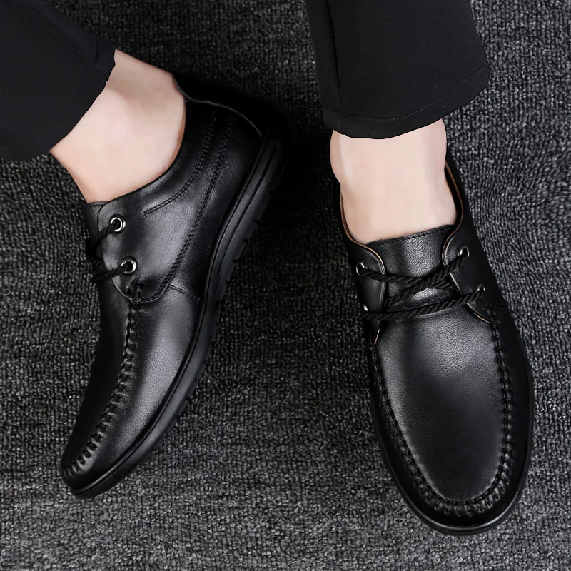 2021 New Spring Summer Men's Shoes Casual Breathable Platform Man Leather Genuine Classic Brown Black Hollow For Men | Обувь