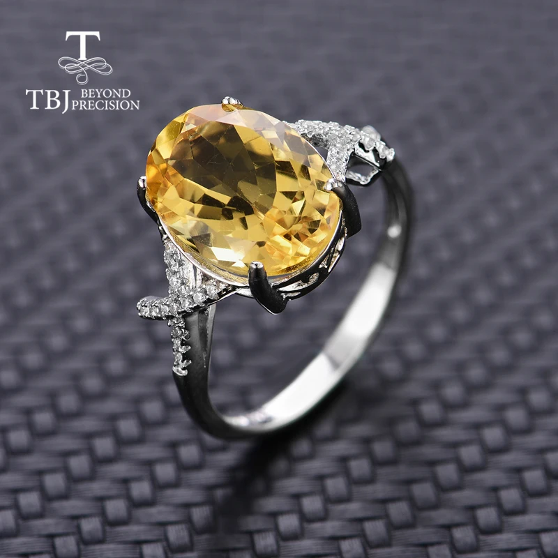 TBJ новый дизайн кольца с цитрином натуральный овальный камень 10*14 мм Стерлинговое