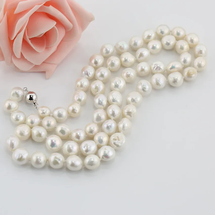 

NEW 10-11mm baroque 36inches New Real white Pearl Jewelry Women,Natural Freshwater Pearl necklace 925 sterling silver clasp