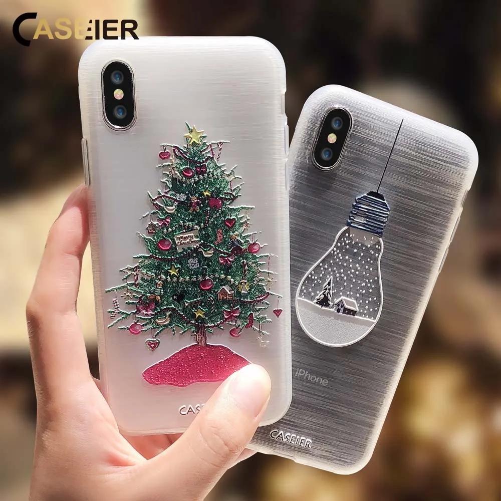 Caseier 3D Рождественский чехол для iPhone X 6 6s 7 8 силиконовый плюс 5 5S SE XR XS максимальный