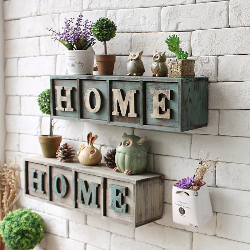 Настенная полка стеллаж 4 выдвижных ящика в американском стиле для домашнего