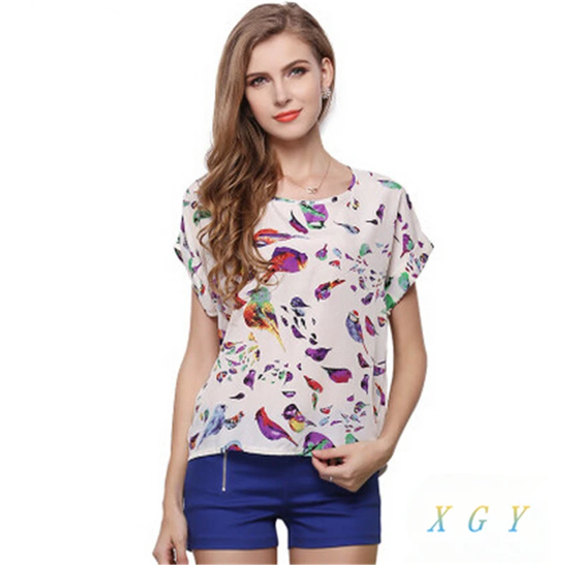 Женская шифоновая блузка Повседневная Свободная с принтом в стиле ретро большие