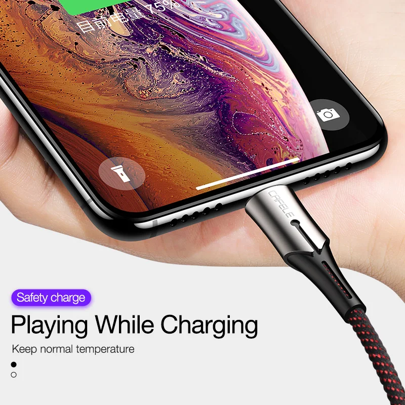 USB кабель Cafele 2A для быстрой зарядки iPhone Xr X XS Max портативный провод с оплёткой Apple