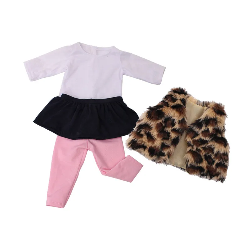 Doll clothes fur suit Leopard grain set pink pant toy accessories fit 18 inch Girl dollS and 43 cm baby doll c711 | Игрушки и хобби
