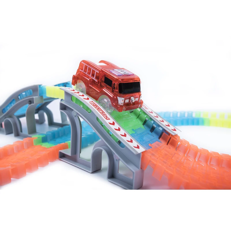Glow race track Flexible Assembly Track Arch Bridge Accessories Colorful bright Flash in the Dark Electric with Led Car |