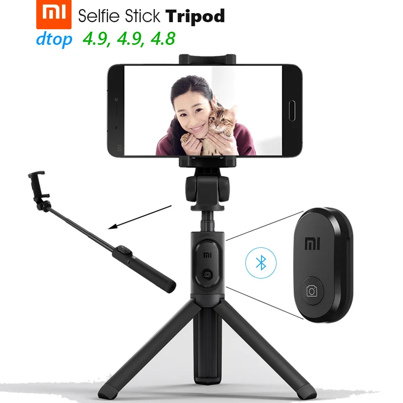 

Оригинальный штатив Xiaomi Mi селфи-палка Bluetooth 3,0 Дистанционное вращение на 360 градусов легкий складной компактный Android 4,3 + IOS 5,0 +