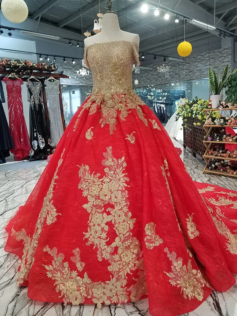 Новая коллекция золотые кружевные красные платья для выпускного вечера 2018