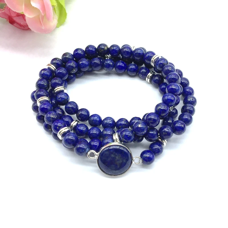 

Women Bracelet 55CM Elastic Mala Necklace Lapis Lazuli Gold Color Zinc Alloy Metal 6 mm Bead Hot Jewelry Good Quality Bracelets