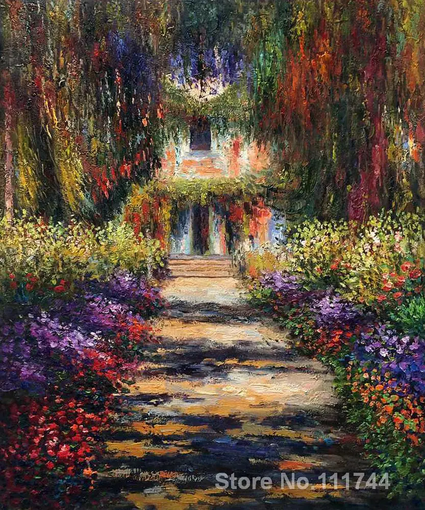 

Картины на холсте «Садовая дорога в гверни», Картина Клода Моне, ручная роспись, высокое качество