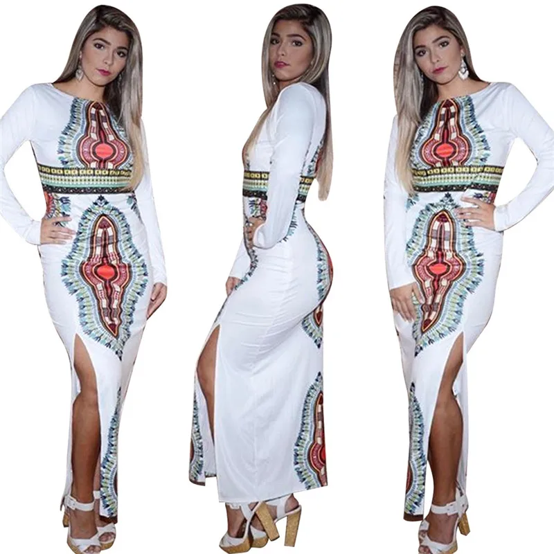 Плюс Размер Dashiki Женские Летние Макси Индийский Платье 2017 Осень С Длинным Рукавом