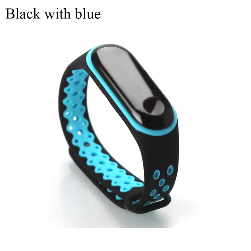 Black with blue Boorui mi Band 3 ремешок спортивные силиконовые часы наручные браслет mi Band 3 ремешок аксессуары двойной цвет удобный mi 3 ремень - Цвет: Black with blue