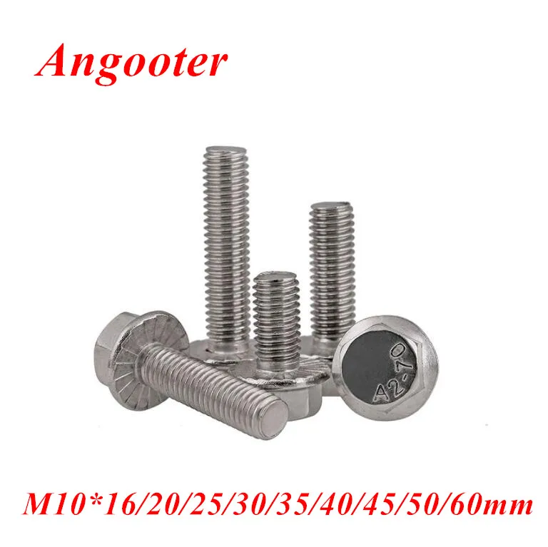 

2pc M10 Large Flange Bolts GB5789 Hexagon Head Large Flanged Bolt A2-70 Hex Head Flange Screw with Tooth M10*16/20/25/30/40/50mm