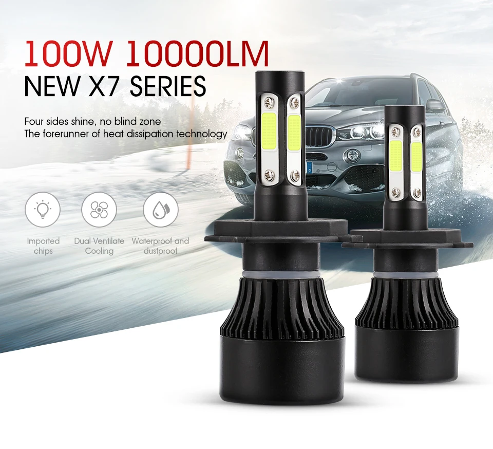 Oslamp 4 сбоку световой H4 H7 H11 9005 9006 COB 100W 10000LM Автомобильный светодиодный фары 6500K светодиодный авто фары светодиодный фары 12v 24v
