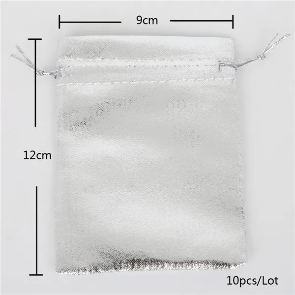 Sliver 9x12cm 10 шт. 4 размера(7*9-13*18 см) подарочные пакеты золотого и серебряного цвета с затягивающимся мешочком из органзы Рождественский свадебный подарок ювелирные изделия Крафт Сумки для конфет - Цвет: Sliver 9x12cm