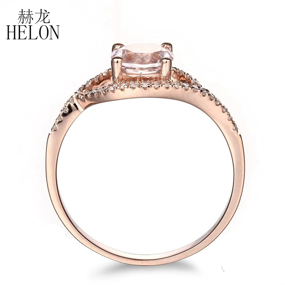 HELON Solid 14 к розовое золото безупречный круглый 0.72ct натуральное морганитное кольцо 0.2ct бриллианты помолвка свадебные женские элегантные ювелирные изделия