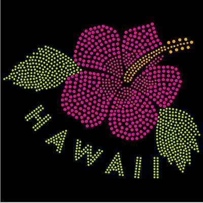 

2pc/lot Hawaii flower design stone hot fix iron on crystal transfers design hot fix rhinestone patch shirt
