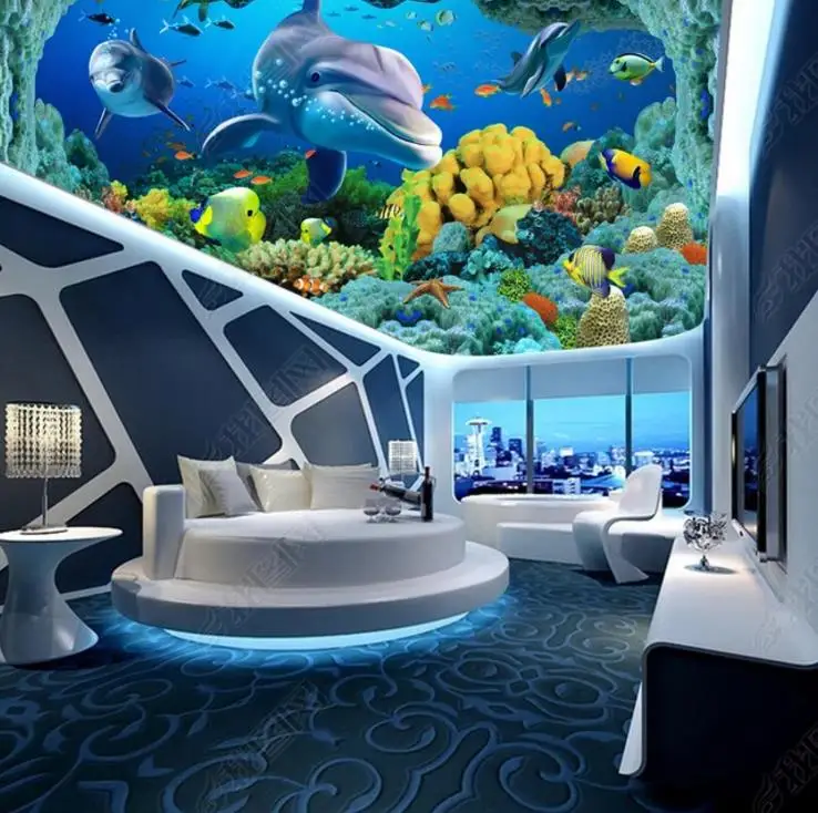1822 Акула плавающая в подводном море Печать стрейч потолочная пленка для
