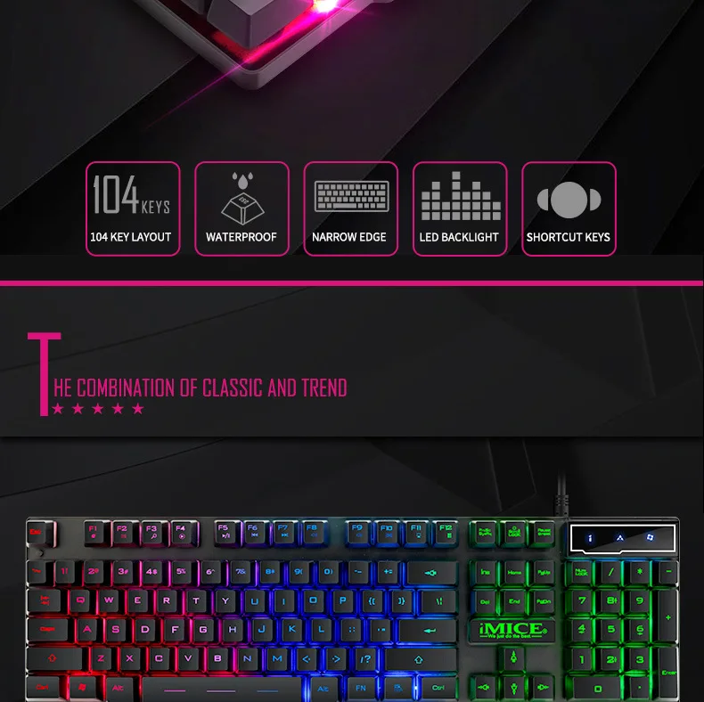 IMice игровая механическая клавиатура с подсветкой и подсветкой RGB Gamer для компьютера, ПК, ноутбука, светодиодный ключ, крышка s