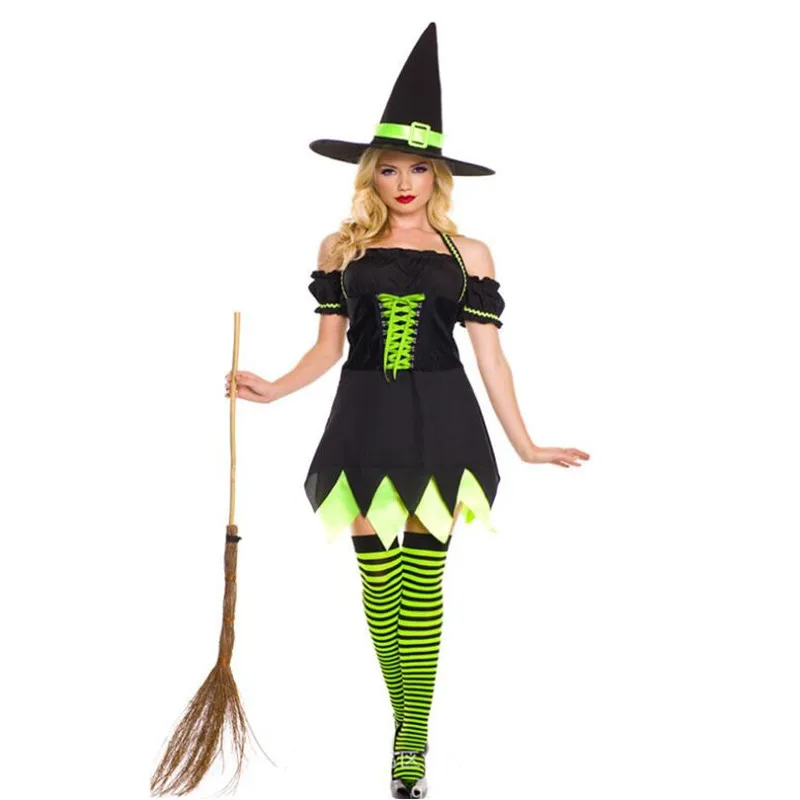 

Women Lady Orange Green Witch Cosplay Costume Adults Stage Performance Costumes Masquerade Party Dress Christmas Halloween