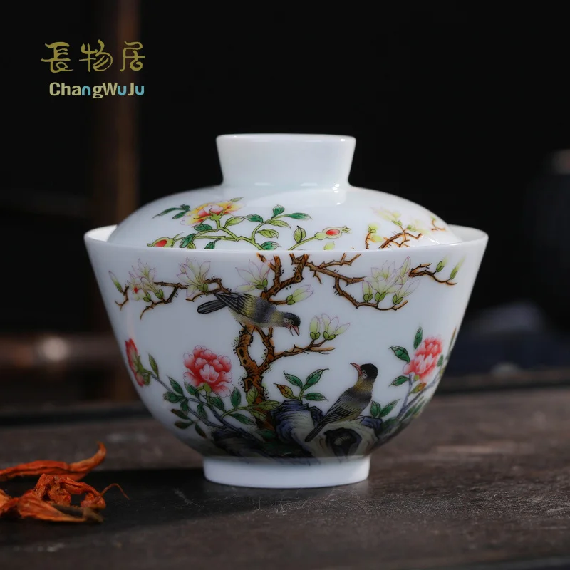 Чашки и блюдца Changwuju в цзиндэчжэне цветные эмалированные Стразы кунг фу с крышкой