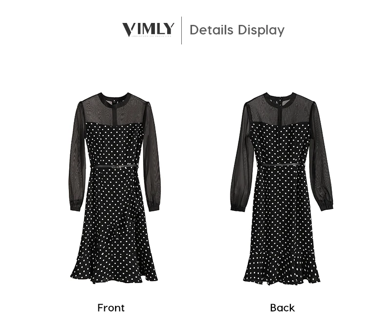 Vimly, женское винтажное платье в горошек, сетчатые черные платья, Дамское Сетчатое элегантное платье-труба, офисный стиль, OL, весна-осень, vestidos