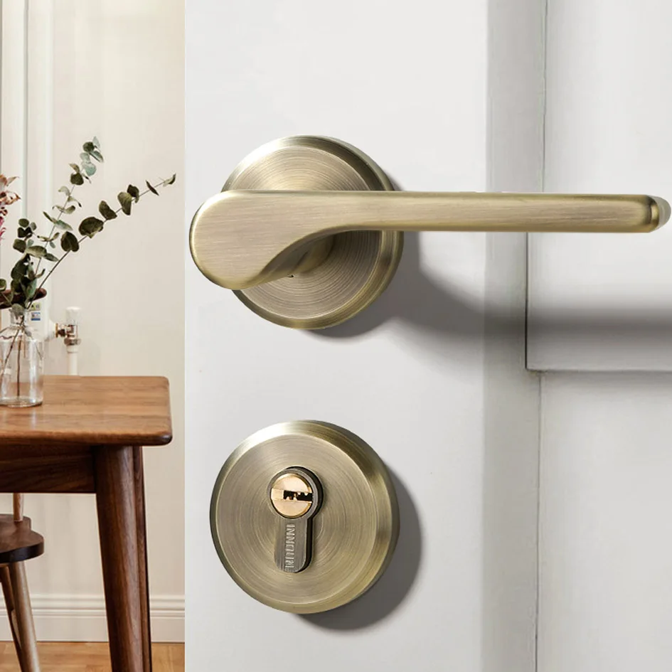 Green Bronze Черный замок из цинкового сплава, американский стиль, для дома, твердая деревянная дверная ручка, бесшумный дверной замок, Континентальная спальня, Минималистичная Межкомнатная дверь - Цвет: Green Bronze