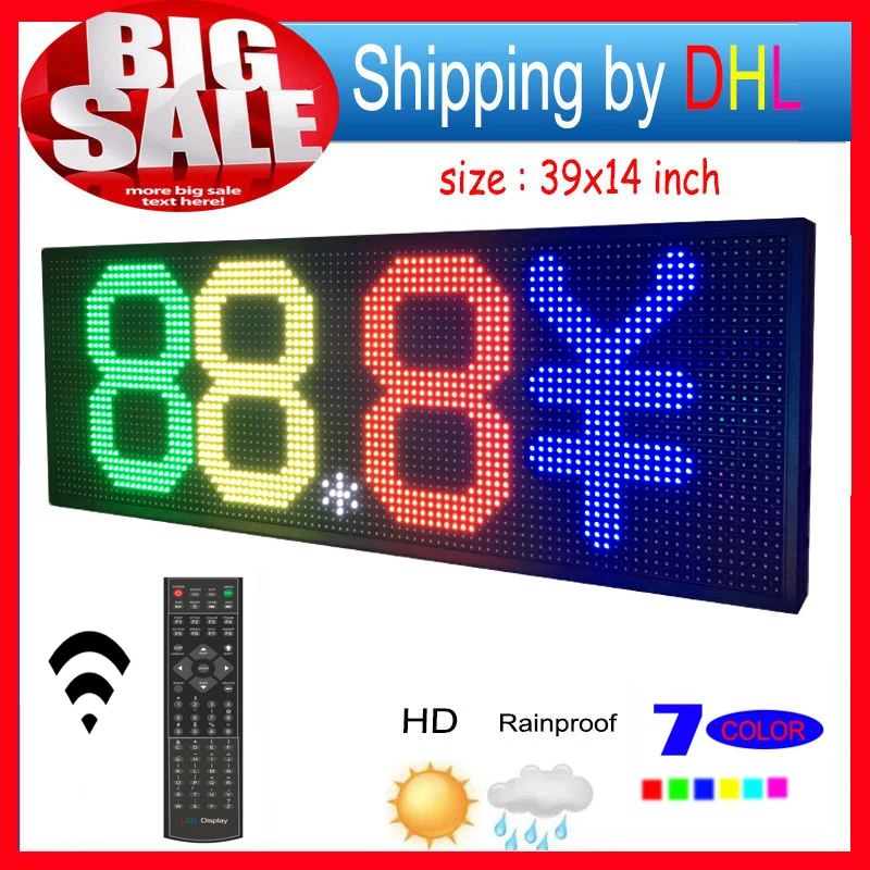 

LED Sign RGB 39"x14" Remote Control Programmable Scrolling Outdoor Message Led Display Open 7 Color Message Board