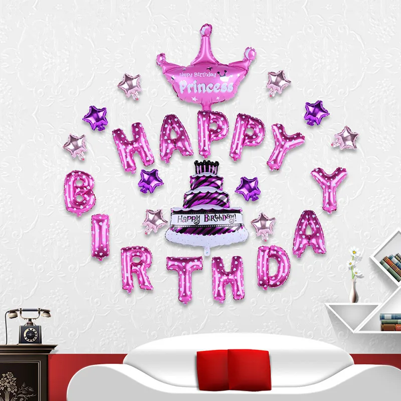 HAPPY BIRTHDAY balloon Set Letters + Cake Star Crown Foil Birthay Party Backdrop Decoration Favors Kid Toy | Дом и сад