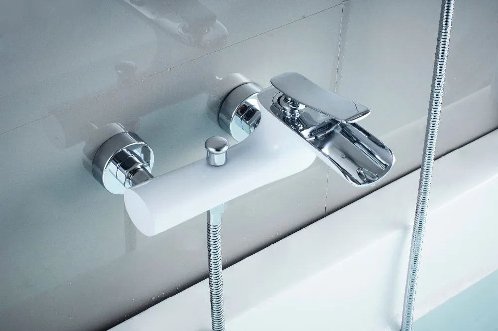 

High quality Bath and Shower faucet total brass White and Chrome bathroom Crane waterfall shower faucet set,bathtub faucet set