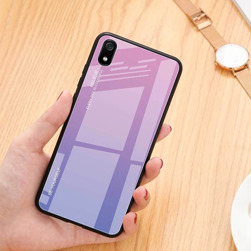 Hacrin чехол для Xiaomi Redmi 7 силиконовый градиент закаленное стекло Жесткий Чехол 7a