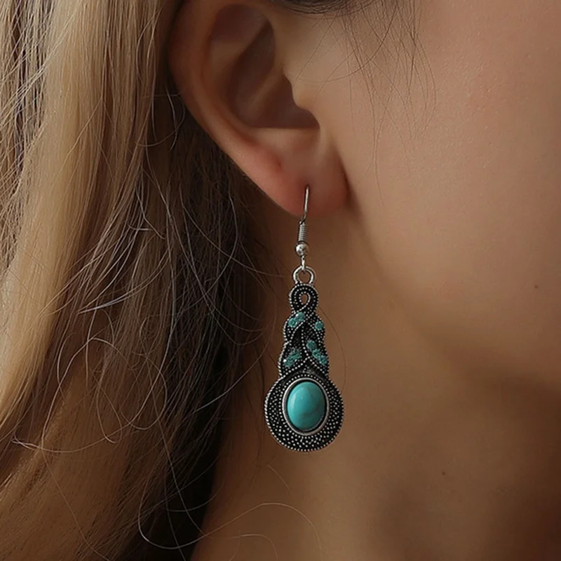 Серьги подвески из тибетского серебра натуральный камень говлита серьги для