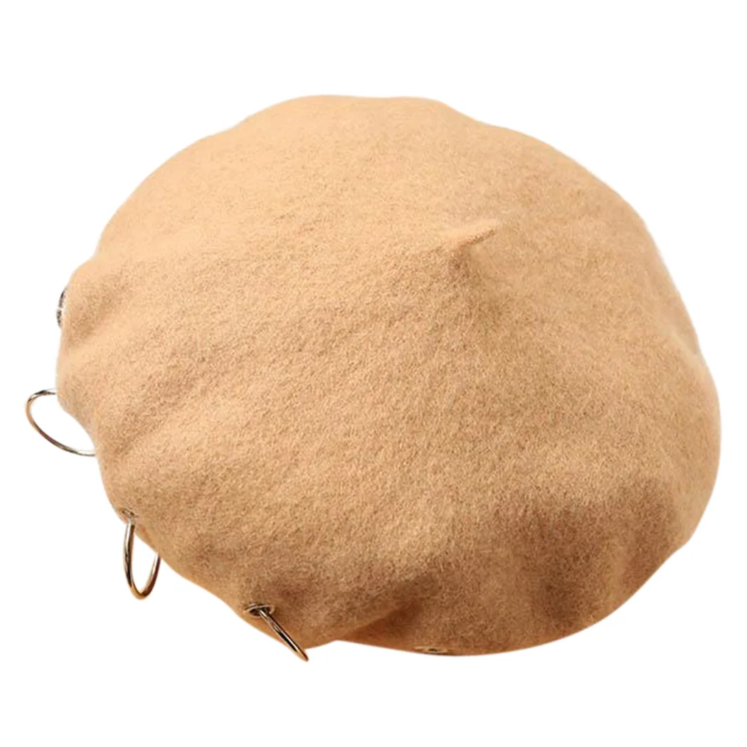 Camel Brown Модная женская осенне-зимняя шерстяная берет, шапка художника, кольцо, панк береты, шапка, повседневная женская уличная шапочка, французский стиль - Цвет: Camel Brown