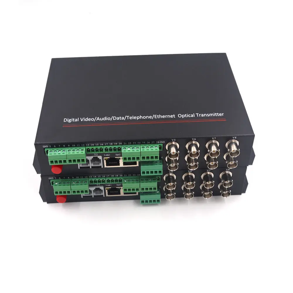 8CH видео 10/100 Мбит/с Ethernet RS 422 данных Контактное закрытие волокна