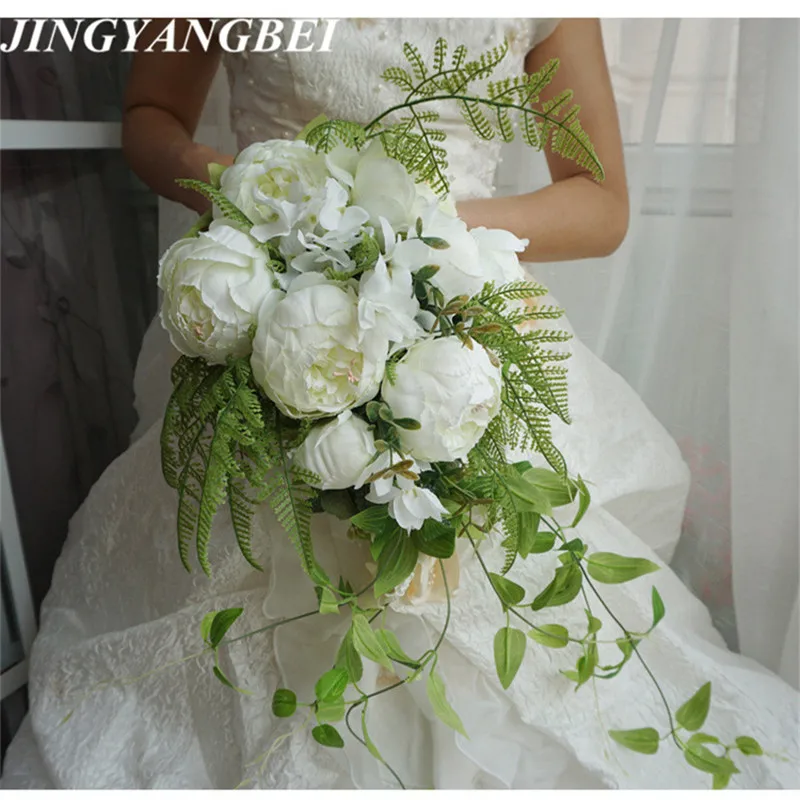 

New Waterfall Style Handmade Wedding Bridal Bouquet Peony Hydrangea Artificial Flower Bride Hand Holding Flower Bridesmaid Bouqu