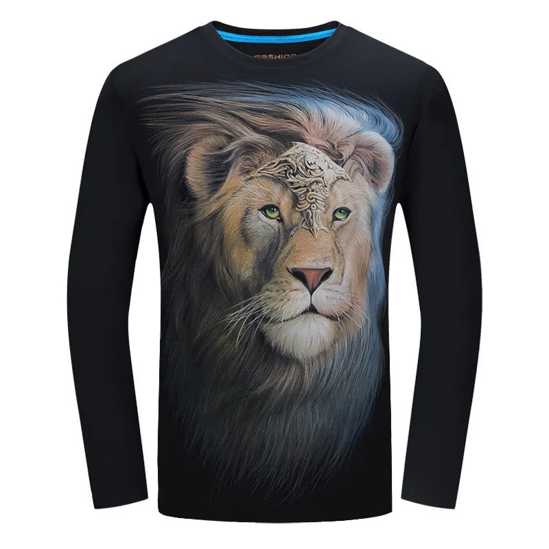 2018 Cheapest Fashion Men t-shirt long sleeve cool design 3d funny t shirt homme Wolf Printed casual top Plus Size 6XL wholesale