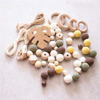 1 box silicone teether beech leaf wood beads for baby rattle accessories diy jewelry set crochet beads handmade baby toys kit