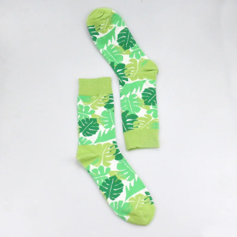leaf socks Женские персональные парные носки, забавные счастливые носки, хлопковые мужские носки, женские носки с яйцом, Кроликом, пером, листьями овцы - Цвет: leaf socks