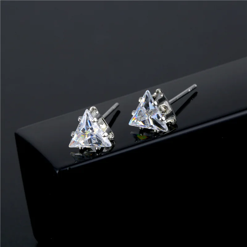 Модные CZ хрустальные треугольные серьги-гвоздики для женщин и девочек маленькие