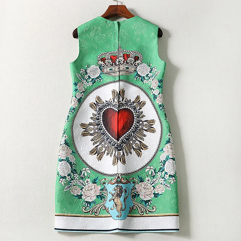XF 2018 High Quality Spring Fashion Designer Runway Summer Dress Bohemian Vest Heart-Shaped Crown Jacquard Print | Женская одежда