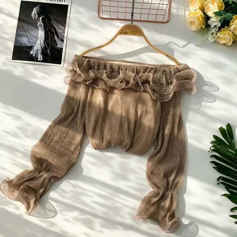 Neploe топ для девушек в горошек с оборками и сеткой отделкой бисером