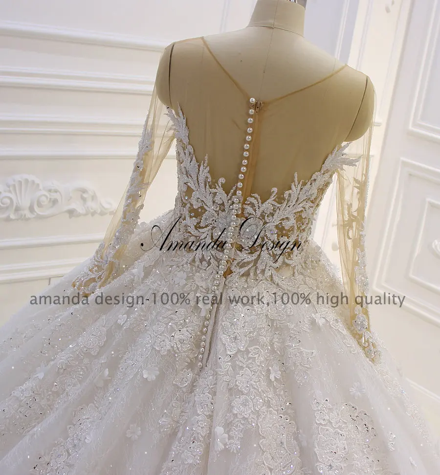 Аманда дизайн robe de mariee с длинными рукавами кружевные аппликационные цветы роскошное Королевское свадебное платье
