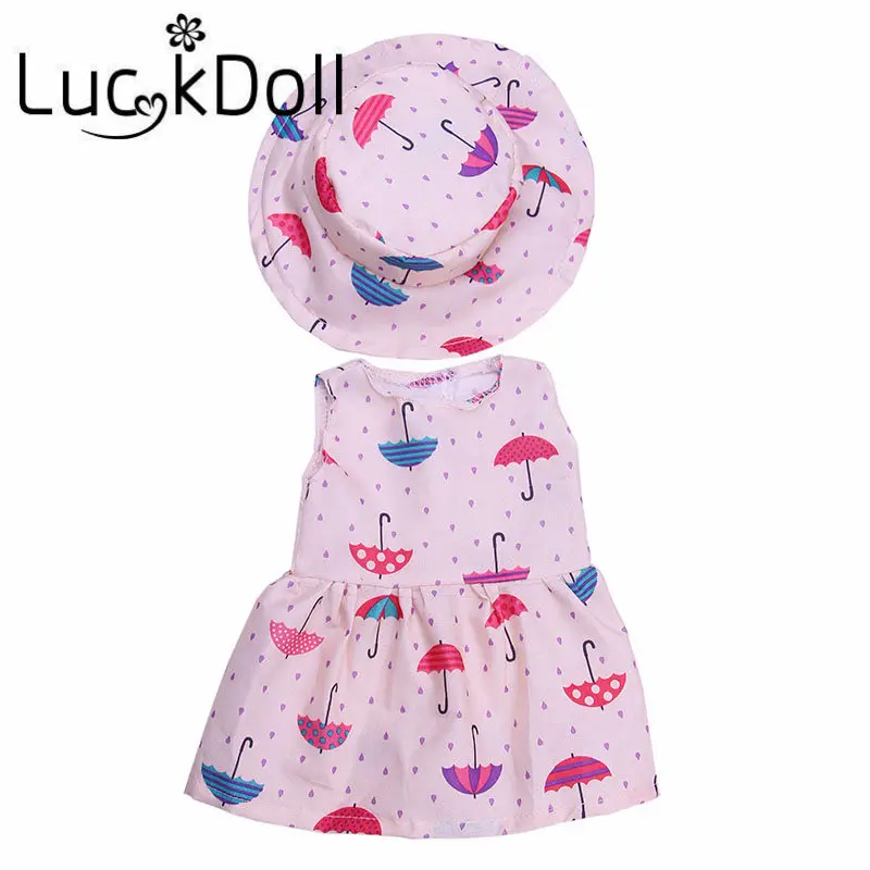 LUCKDOLL Платье с принтом шляпа и пояс подходят 18 дюймов Американский 43 см BabyDoll