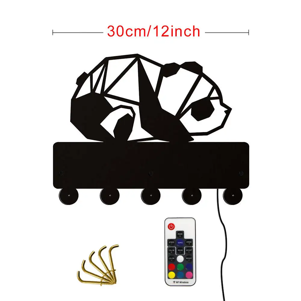 With LED Милые геометрические Крючки для пальто с пандой, разноцветная вешалка для халатов, полотенец, крючки для гостиной, Настенный декор, светодиодный Декор - Цвет: With LED
