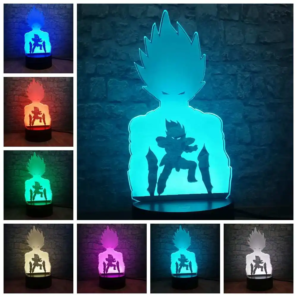 Dragon Ball Goku Супер Saiyan фигурка 3D лампа светодиодный ночник 7 цветов сенсорный стол декоративное освещение для дома подарок на день рождения мальчика - Испускаемый цвет: style 1