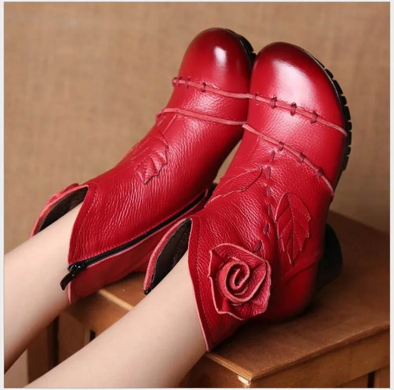 Осенне-зимняя обувь Женская из коровьей кожи с цветочным принтом Удобные
