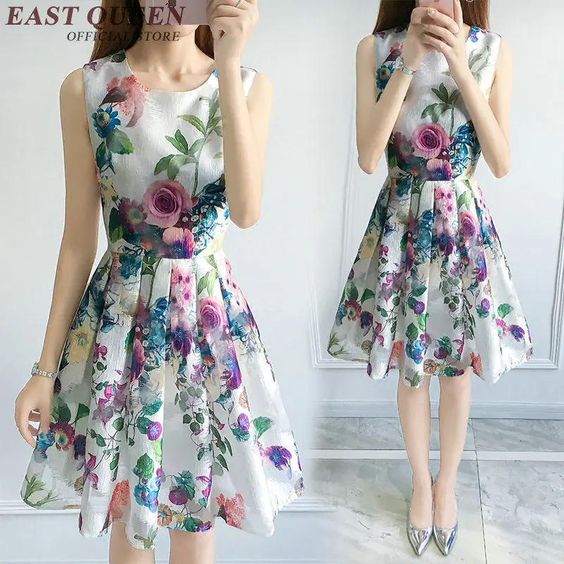 

Women Summer Bodycon Dress Floral Print Knee Length Sleeveless Slim Waist Elegant Party Dresses NN0289 CE