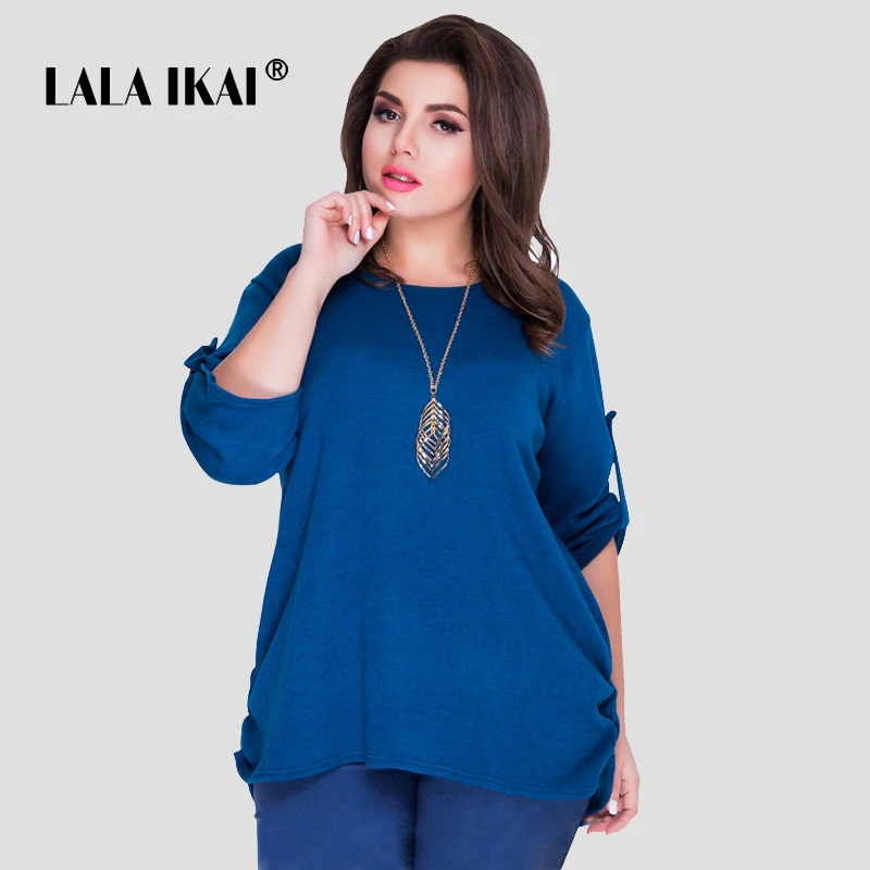 LALAIKAI плюс Размеры L XL 2XL 3XL 4XL 5XL 6XL футболка Для женщин Твердые Vogue Половина рукавом