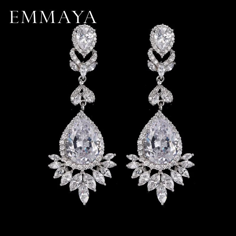 Женские длинные серьги-подвески EMMAYA серебристого цвета с кристаллами ювелирные